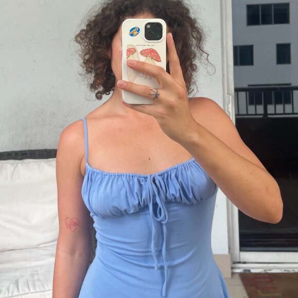 WeWoreWhat Ruched Mini Dress in Powder Blue - Picture 3 of 6